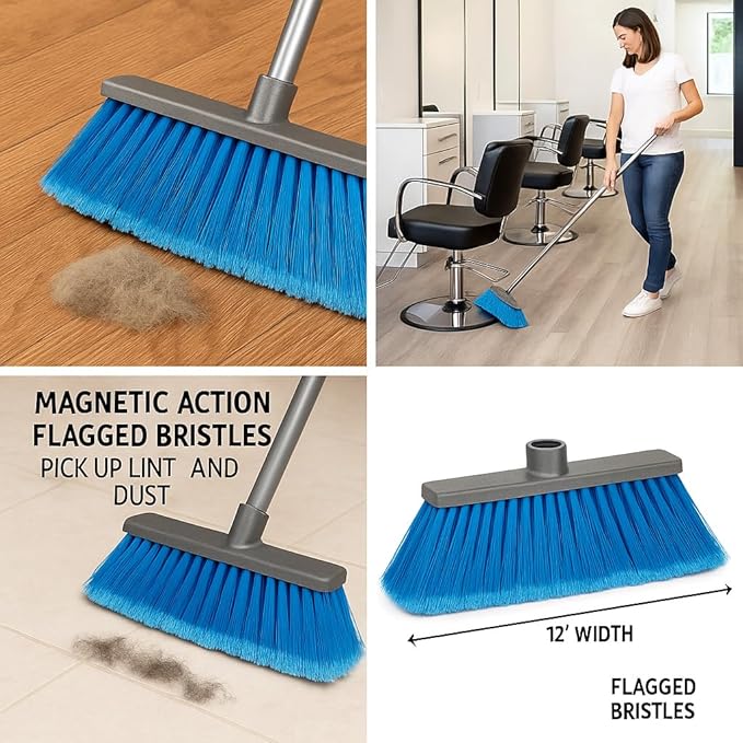 Healing Atlas LUZIA Blue 14" High-Density Push Broom Head – Soft Flagged Tips – Universal 7/8" Thread – Indoor/Outdoor – Eco-Friendly Recycled PP (Blue, LUZIA)