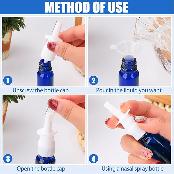 10 Pcs Nasal Spray Bottle, 10ML/0.35OZ 6 Pcs Glass Bule Refillable Fine Mist Nasal Spray Bottles Empty with 2 Pcs Funnels and 2 Pcs Labels
