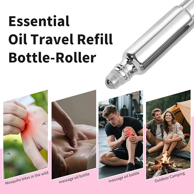 2-in-1 Travel Fragrance Spray and Roller-On Fragrance Bottle - Refillable Perfume Bottles (4 Pack) 10ML Essential Oil Roller, Travel Essentials, Roller-On Fragrance Spray Combo