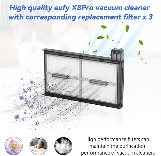Replacement Parts for Eufy X8 Pro: Compatible with Eufy X8 Pro Series Robot Vacuum Cleaner - 1 Main Brushes,1 Brush, 4 Hybrid Accessory Filters, 6 Side Brushes,4 Mop Pads, 6 Vacuum Bags（22 Pcs）
