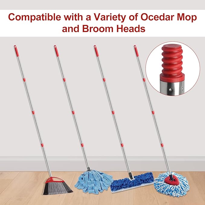 GRAREND 4-Section Spin Mop Replacement Handle, Mop Handle Compatible with Ocedar Spin Mop, 2.5-to-5 Foot Easy Cleaning Floor Mop Stick for Floor Cleaning