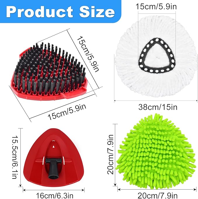 4PCS Mop Heads Replacements for OCedar, 1PCS Scrub Brush and 1PCS Spin Mop Base Compatible with Ocedar EasyWring 1 Tank System, Dry and Wet for Cleaning All Hard-surfaced Floors