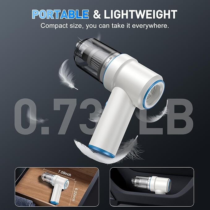KMM Handheld Car Vacuum Cleaner, 9000PA Vacuum Cleaner & Air Duster, 120W High Power Vacuum Portable Cordless, Hand Held Vacuum Rechargeable with Multi-Nozzles & LED Light for Home, Car, Office