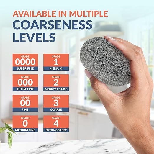PAMI Pack of 8 Steel Wool Pads, Non Scratch Steel Scrubber for Dishes, Polishing Wool Sponge for Cleaning (#2 - Medium Coarse)