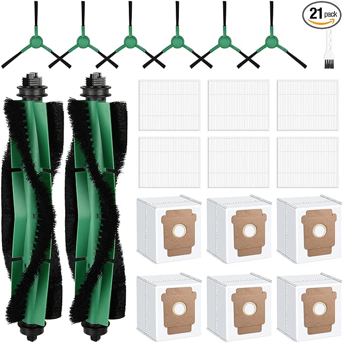 21 Pcs Replacement Parts for irobot Roomba Q052 - Vac 2/105 / 104 Robot Vacuum + AutoEmpty Dock, Accessory Kit include 2 Roller Burshs, 6 Filters, 6 Dust bags, 6 Side Brushs and Cleaning Tool