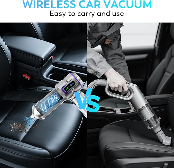 KedeeSparkle Car Vacuum Cleaner, 22000PA High Power Portable Handheld Car Vacuum & Air Duster, Mini Cordless Vacuum with LED Display, for Home, Office, Camping (Silver Purple)