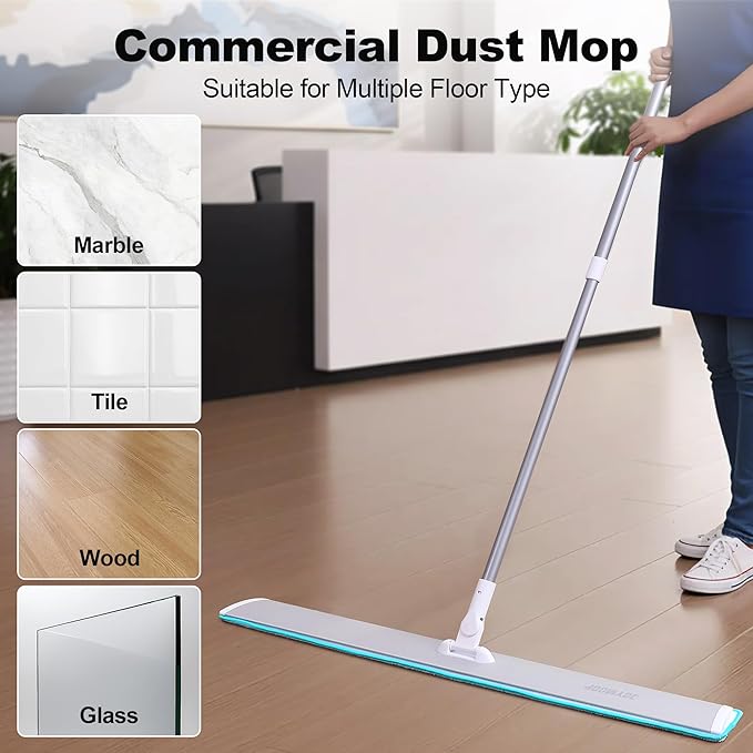 JOYMOOP 36 Inch Commercial Dust Mop for Hardwood Floors, Heavy Duty Industrial Wet Dry Mops with Telescopic Handle, Includes 5 Microfiber Mop Pads