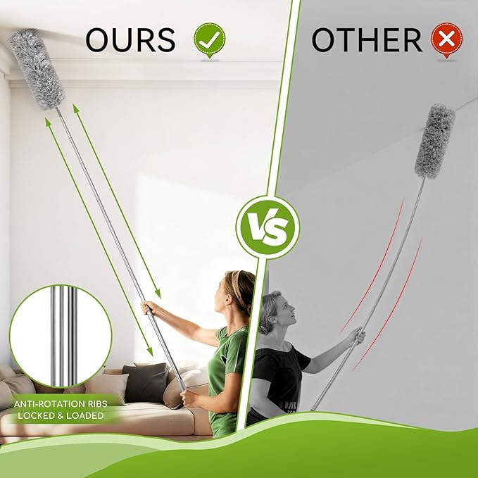 MimAuto 7-in-1 Telescopic Duster Kit with 100-Inch Pole, Microfiber & Cobweb Brush for Ceiling Fans, Blinds, High Cleaning