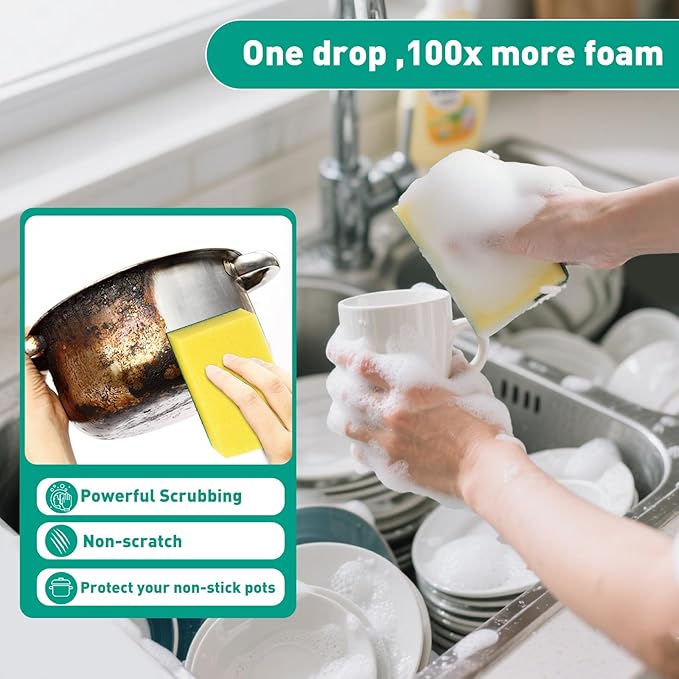 10-Pack Heavy Duty Scrub Sponges, Non-Scratch Kitchen Sponge with Durable Scouring Pad, Dual-Sided Cleaning Sponge for Dishes, Pots, Pans, Sinks – Extra Absorbent & Long-Lasting