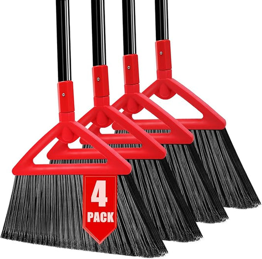 PUTNATRUE Heavy Duty Broom of Outdoor and Indoor, 4 Packs Upgraded Commercial Angle Brooms, Perfect Red Broom of House,Kitchen, Garage, Courtyard, Concrete