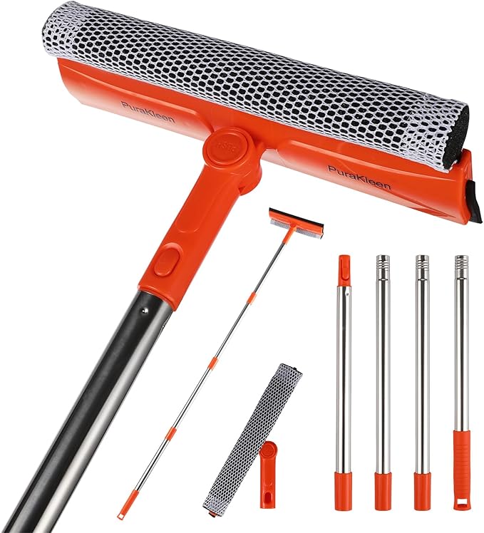 PuraKleen Window Squeegee, 62” Super Long Stainless Steel Pole, Mirror Cleaner Tool, Extendable Squeegee for Window Cleaning Fit High Up Area,Shower Door and Tiles