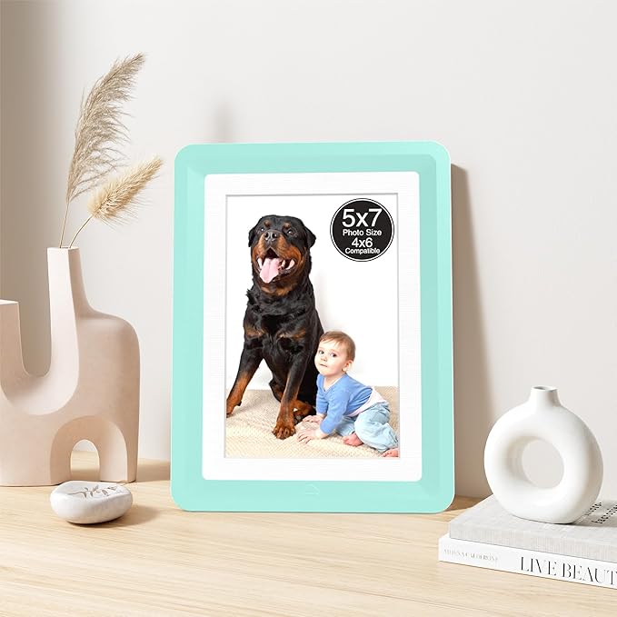 2-Pack 5x7 Picture Frame or 4x6 with Mat – Shatterproof Plastic Picture Frames for Family, Nursery & Playroom, Wall & Tabletop Frame for Home or Office, Safe Lightweight Design, Forest Green
