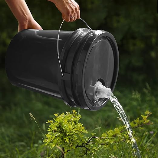 5-Gallon White Bucket Pail with Spout Lid, Metal Handles with Plastic Grip for Easy Carrying, Easy Stack and Store, Heavy-Duty Extra Durable, Food Grade, BPA Free - 3 Pack