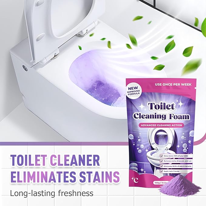 2pcs Toilet Cleaner, Toilet Bowl Cleaner Toilets Cleane, Self Activating Powder for Toilets Bowls Cleaning, Powerful Foaming Toilets Bowls Cleaner, Deep Cleaning (2, Blue) (2, Purple)