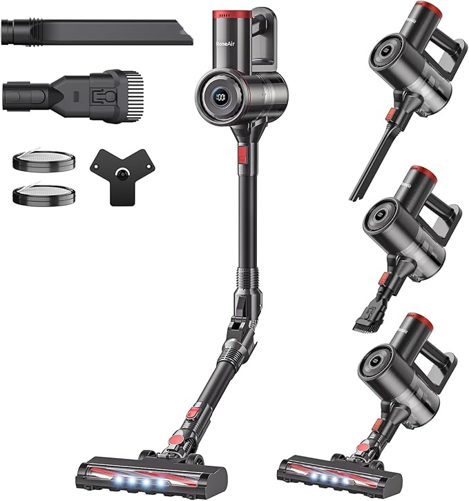 RONEAIR Cordless Vacuum Cleaner,Cleans Under Furniture Without Bending,450W 40Kpa 45Min Vacuum Cleaners for Home,Self-Standing,Powerful Stick Vacuum Cordless for Hard Floors,Carpets,Pet Hair,Car