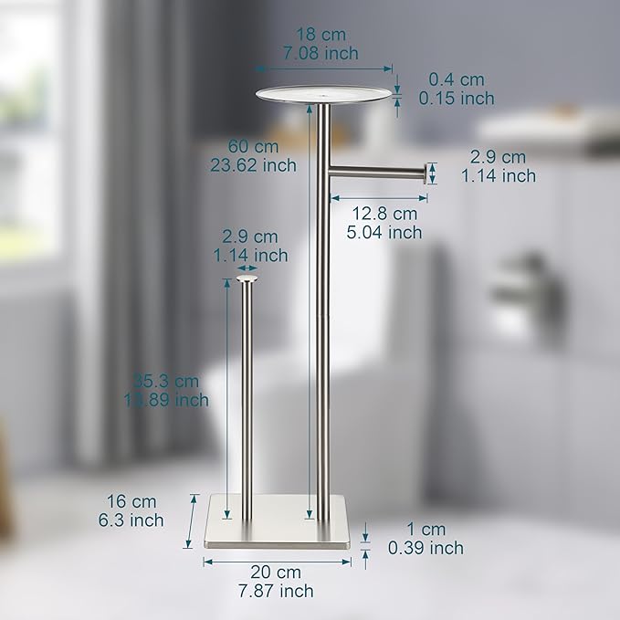 BVL Toilet Paper Holder Stand with Shelf Stainless Steel Brushed Nickel for Bathroom