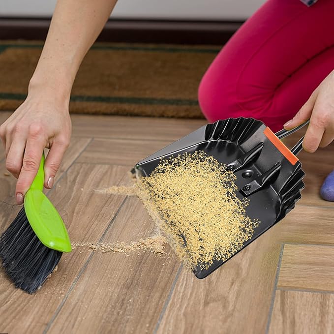 TOPZEA 2 Pack Black Metal Dustpan, 12 Inch Heavy Duty Steel Dust Pan with Handle Handheld Dustpan Wide Scooper for Indoor, Outdoor, Fireplace, Industrial and Commercial Use