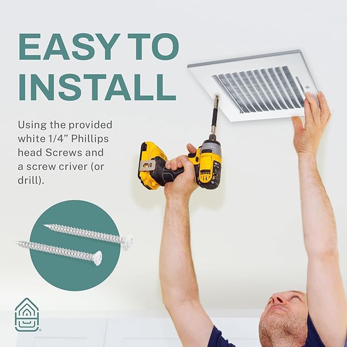 Ceiling Register - Air Vent Covers for Home Ceiling or Wall - 8X4 Inch (Duct Opening) 2-Way White Grille Register Cover with Adjustable Damper for HVAC Heat and Cold Air Conditioner