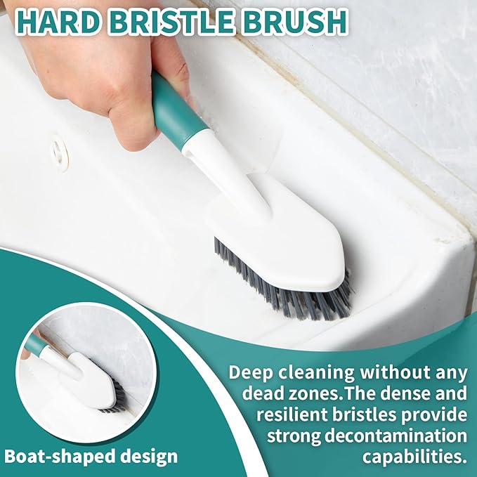 Xicennego 3 Pack Kitchen Cleaning Brush Set,1 Pot and Dish Cleaning Brush with Long Handle,1 Kitchen and Bathroom Brush with Scraper Strip, 1 Hard-Bristled Brush for Sink, Countertops, Tiles（Green