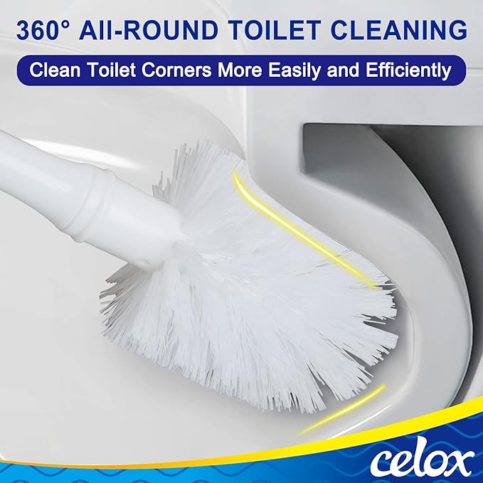 CELOX Toilet Bowl Brush and Holder, Compact Toilet Brush with Breathable Ventilation Stand Base, Bathroom Cleaning Kit, White, 2 Set