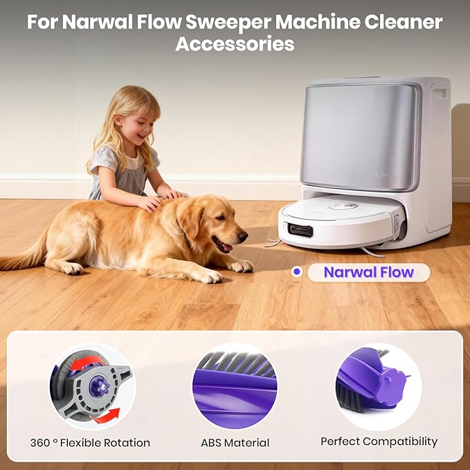 Bluevisk 21 Pack Replacement Accessories Parts for Narwal Flow Replacement Parts Compatible with Narwal Flow Robotic Vacuum Parts with 2 Roller Brush,2 Mops,4 HEAP,6 Dust Bags,6 Side Brushes,1 Brush