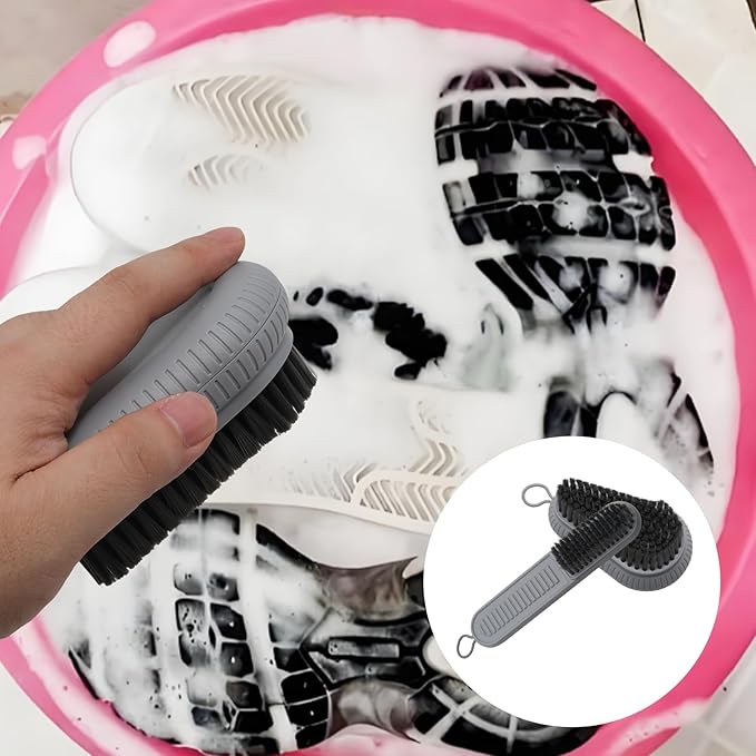 2 PCS Cleaning Brush, Soft Bristle Brush, Household Laundry Scrub Brushes, Easy to Grip Scrubbing Nail Brushes for Clothes Shoes Cleaning Countertops Bathtubs(Grey)