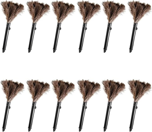 Retractable Feather Duster-Genuine Ostrich Feathers,Anti-Static,Reusable Eco-Friendly Handheld Cleaning for Keyboard,Home,Car,Office(10 to 15 Inches) 12Pack