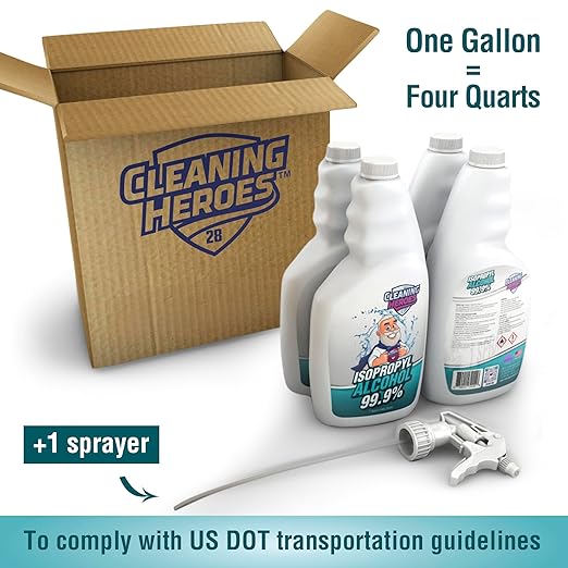 99% Isopropyl Alcohol Spray - One Gallon (Pack of 4) 32 Fl Oz Bottles - Ultimate Rubbing Alcohol Cleaner for Electronics, Wounds, and Household Use