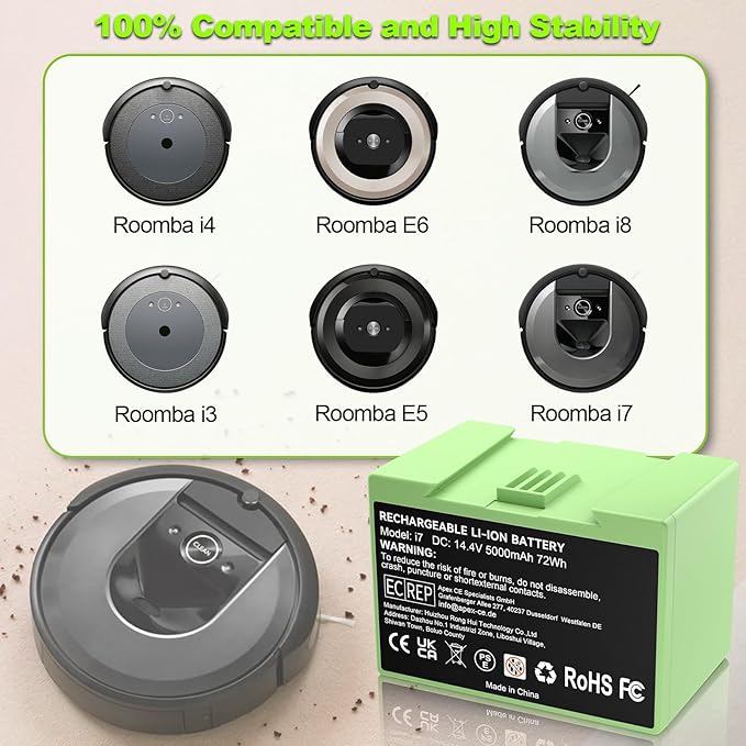 14.4v 5000mAh for Roomba Replacement Battery ABL-D1 Battery for iRobot Roomba i and e and j Series i7 j7+ 7150 7158 7556 7558 i3 j3+ i4 j4+ i8 j8+ and e5 e6 (Not Compatible with Roomba Combo Series)