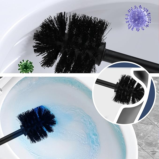 Toilet Brush and Holder Set of 2 | Great Value 2-Pack for Multiple Bathrooms | Sturdy Reinforced Handle for Durability | Discreet Enclosed Caddy | 360° Deep Cleaning Bristles | (Blue)