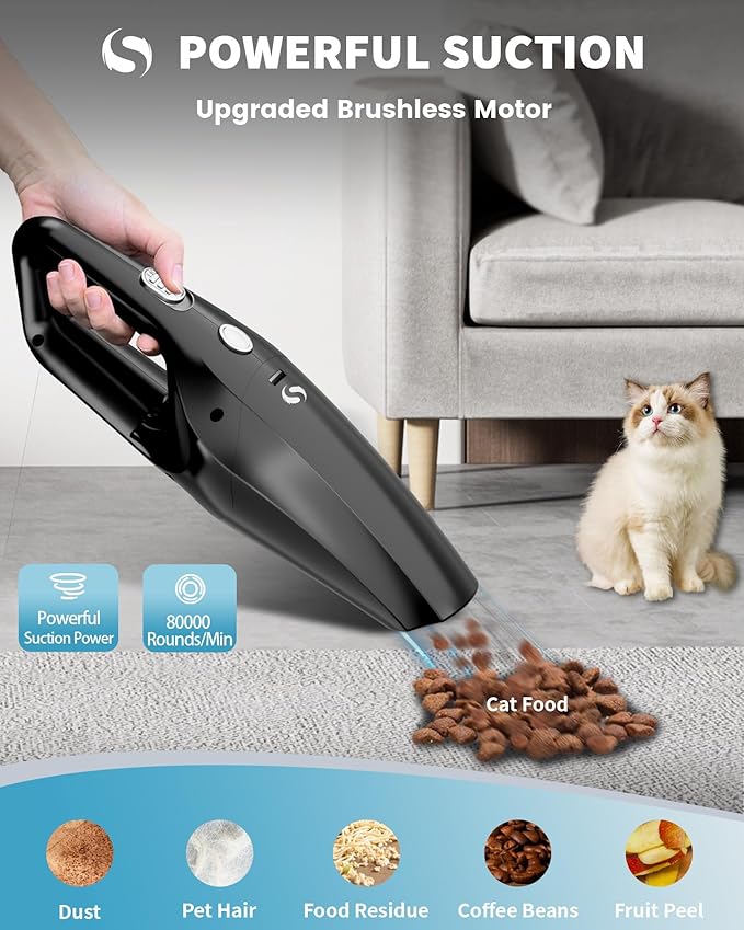 SERVOMASTER Handheld Vacuum Cordless Cleaner, Portable Mini Car Handheld Vacuum, Vacuum Portable with HEPA Filter, Hand Held Cordless for Car Accessories, Pet Hair, Home, Office Black White