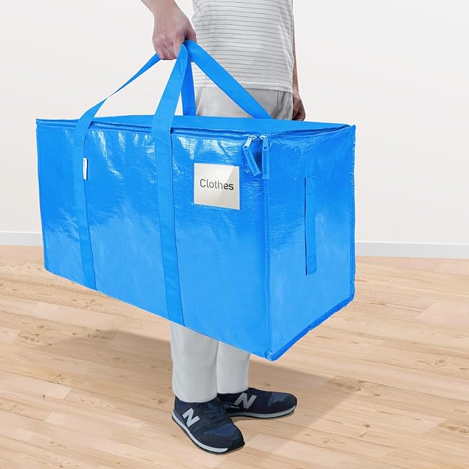TICONN 8 Pack Extra Large Moving Bags with Zippers & Carrying Handles, Heavy-Duty Storage Tote Moving Boxes for Space Saving (8 Pack, Sky Blue)