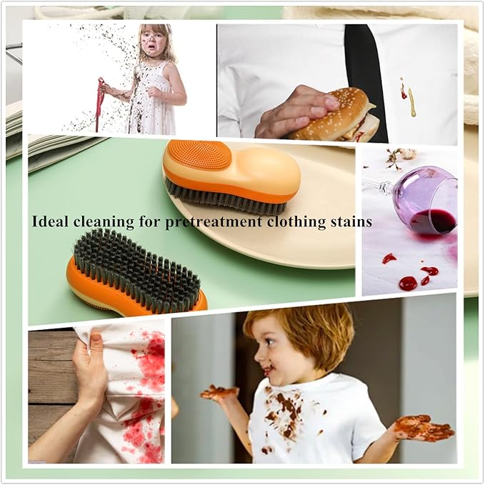 Two-Sided Laundry Stain Remover Brush, Soft Bristle for Scrubbing Out Tough Stains on Wool Cashmere Delicate Fabrics Knits Cotton Leather, Easy to Grip Hand Washing Clothes Brushes (Yellow)