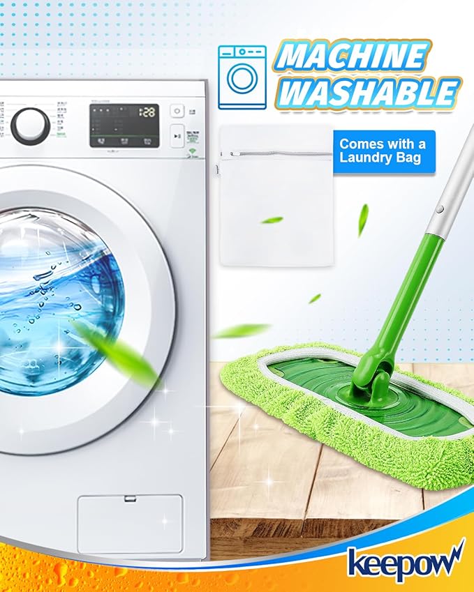 KEEPOW Reusable Mop Pads Compatible with Swiffer Sweeper (2-Pack) - Washable Microfiber Mop Pads for Wet & Dry Use - All Purpose Floor Mopping and Cleaning Product