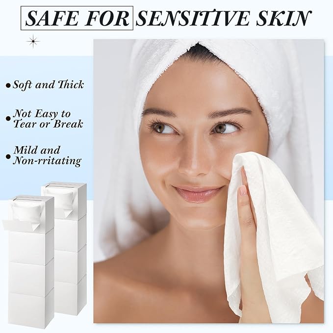 12 Pack/600 Counts XL Disposable Face Towels Bulk 10"x12" Soft & Thick Pure Cotton Facial Cleansing Cloths Towelette for Makeup Removing, Sensitive Skin Care, Dry Wipe Using