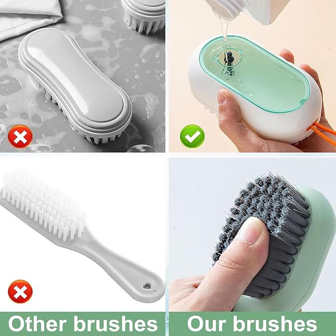 2 in 1 Multifunction Cleaning Brush, Multifunctional Cleaning Brush with Soap Dispenser, Liquid Filled Laundry Brush, Household Cleaning Clothes Shoes Brush with Liquid Box (White)