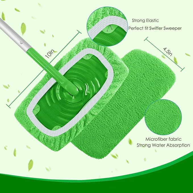 Reusable Mop Pads Refill Compatible with Swiffer Sweeper Mop - Dry Sweeping Cloths & Wet Mopping Cloths for Household Cleaning - Washable Microfiber Pads for Mopping Floors (8 Pack)
