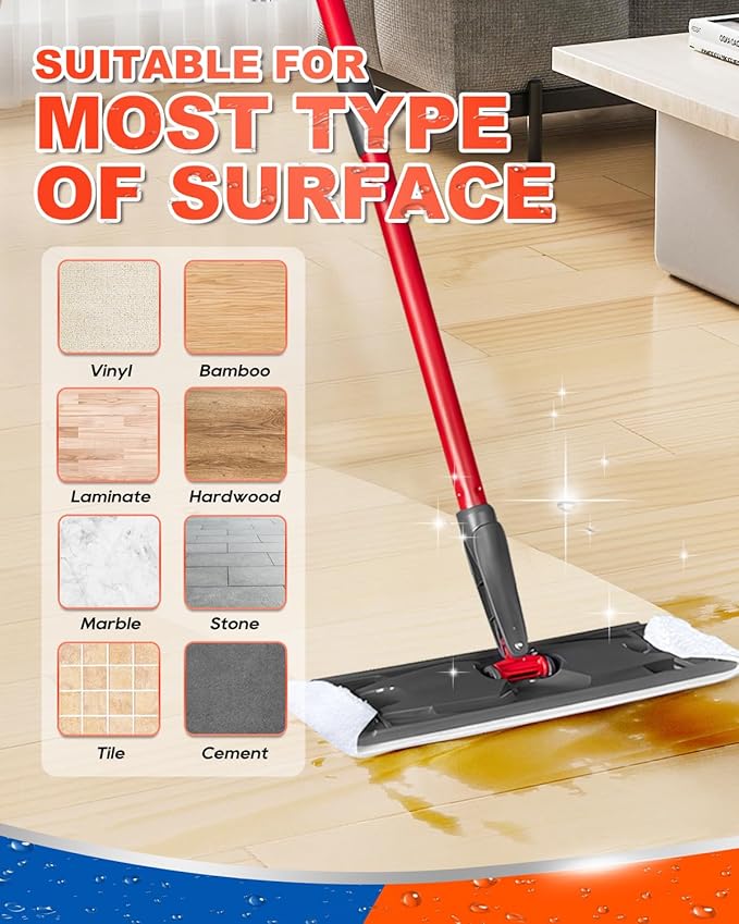 Flat Mop Refills Compatible with O Cedar H2prO Flat Mop System, Mops Replacement Heads fit for O Cedar H2 prO Flat Mop Refills Pads, Washable Reusable Mop Pad Refills, 2 Pack