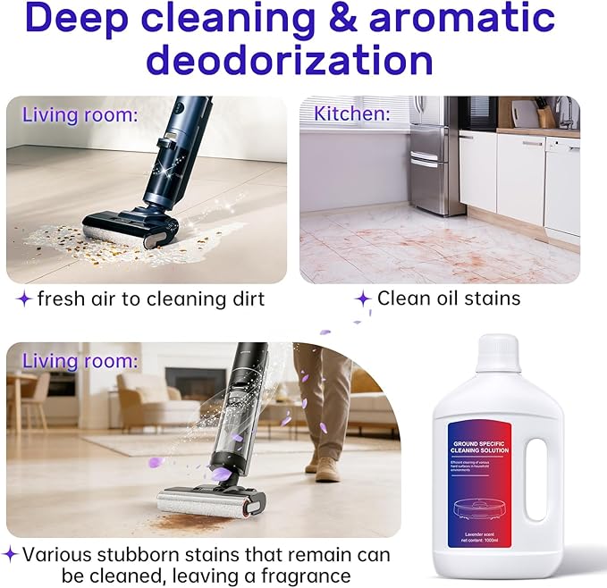 Nukisa Lavender Floor Cleaning Solution 1L Compatible with Dreame Wet & Dry Vacuum and Robot，Residue & Streak Free, Suitable for All Robot Vacuum Cleaners and Wireless Wet Dry Dual-Use Vacuum Cleaners