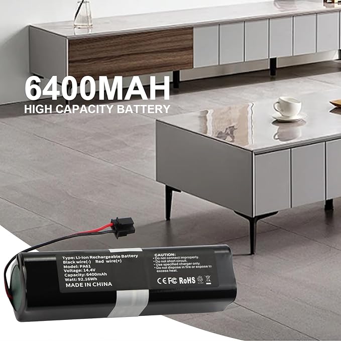 Battery Replacement for Eufy RoboVac X8, X8 Pro Series RoboVac X8 T226X,RoboVac X8 Hybrid White,RoboVac X8 Pro SES Self-Empty Station Robot Vacuum Cleaner Part Number: PA61 14.4V 6400mAh 92.16Wh Black