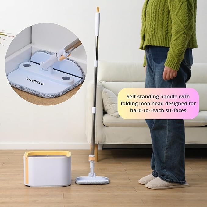 Mop and Bucket System PRO with Removable Water Tank Duo Bucket & Spin Mop System, Self Wringing, Separates Clean from Dirty Water, Folding Head, Dual Brush System, 8-pc Machine Washable Pads