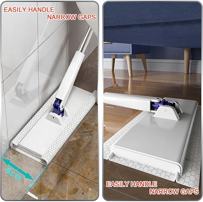 Snap Grip Mini Mop with 5 Reusable Cloths, No Wash Zero Touch Disposable Lazy Mop, Retractable Gap Dust Cleaner Flat Mops with Locking Head, Dry Wet Pads for Floor Hardwood Kitchen Wall (83×16×8cm)