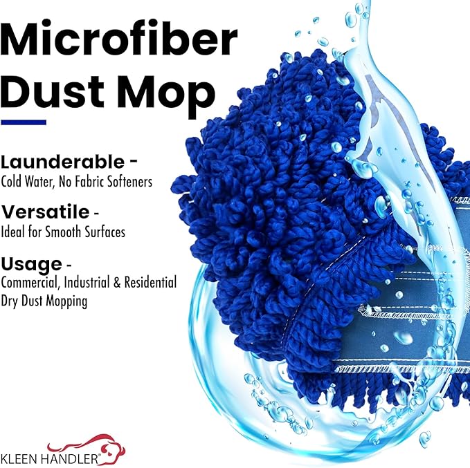 Kleen Handler 48 inch Microfiber Dust Mop | Extra Large Washable Commercial Mop Head Replacement, Pack of 6