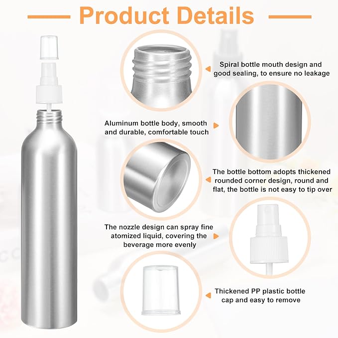 HARFINGTON Aluminum Fine Mist Spray Bottles 300ml/10oz Metal Small Liquid Alcohol Refillable Travel Container with White Plastic Nozzle Cap for Perfume Skincare Cosmetic Storage Bottle