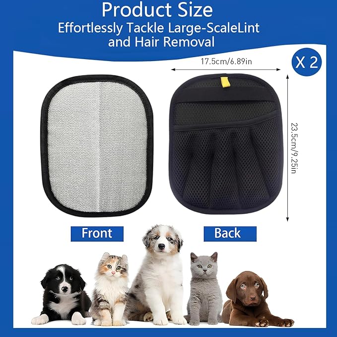 Coraltree Pet Hair Removal 2 Pcs Glove With Two Hooks for Dogs and Cats, Upgraded Reusable Static Pet Hair Gloves for Clothing, Sofas, Carpets, Car Seats