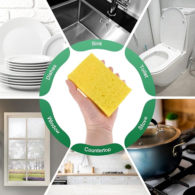 M METERXITY 2-Set Kitchen Sponges, Condense Eco Cellulose Non-Scratch Scrub Heavy Sponge for Kitchen/Household/Bathroom, Clean Tough Messes Dish Scrubber [Multicolor]