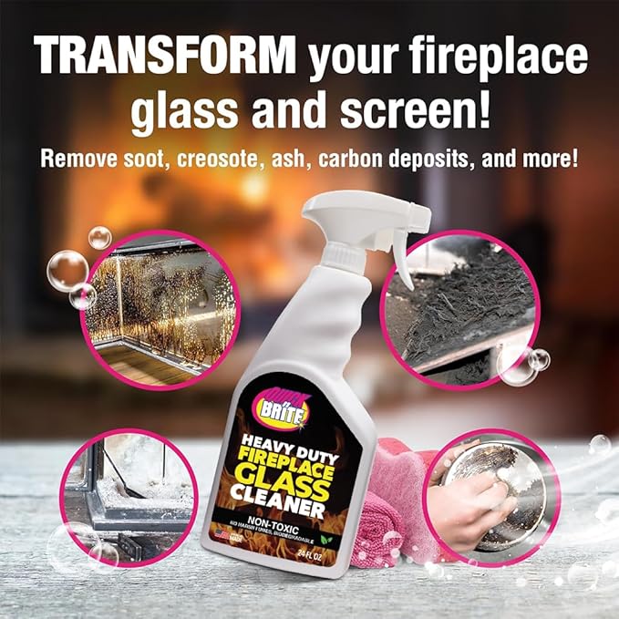 Quick N Brite Fireplace Glass Cleaner 24oz, Nonabrasive Cleaning Spray for Fireplace Glass, Oven Glass, Glass Cooktops, Ceramic-Glass, Microwave Glass (Pack of 3)