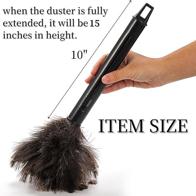 Goaste 2 Pack Ostrich Feather Duster, 10 Inch Fluffy Natural Feather Duster, Soft-Feather Mopping with Plastic Handle, Extensible Ostrich Feather Cleaning Supplies for Keyboard, Home, Car, Office