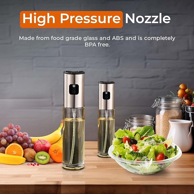 VIGOR PATH Oil Sprayer Mister - 100ml Stainless Steel Cooking Oil Sprayer Bottle for Air Fryer, BBQ, Salad, Baking, and Roasting - Refillable Oil, Vinegar, Sprayer for Kitchen Gadgets - Pack of 1