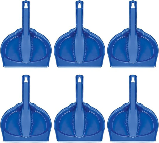 LOLA Clip On Dust Pan & Brush Set, 6 Pack, w/Easy Dust, Dirt & Debris Catching Rubber Lip, Flagged Fiber Bristled Brush, Hang Hole for Easy Storage